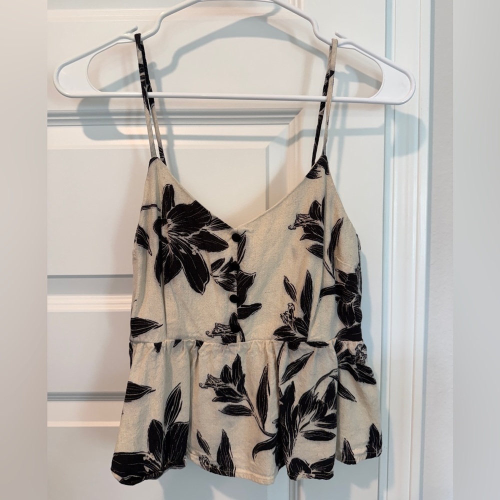 Monteau Beige and Black Floral Peplum Crop Top